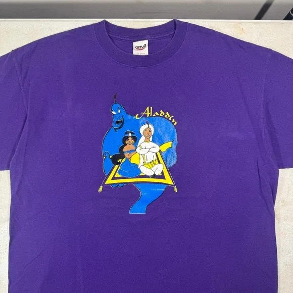 Vintage Anvil Aladdin Movie Cast Crew T-Shirt Purple Mens XL Disney - Picture 3 of 12